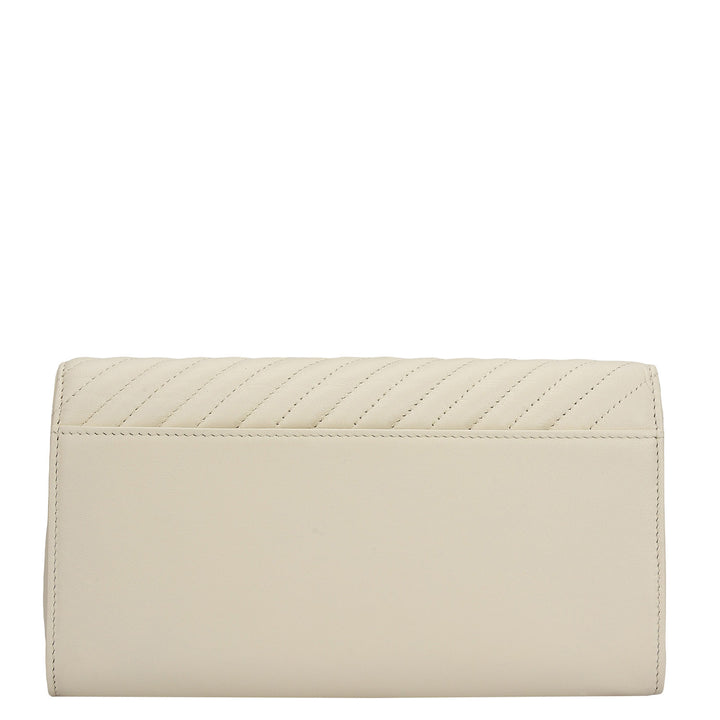 Quilting Plain Leather Ladies Sling Wallet - Marshmallow