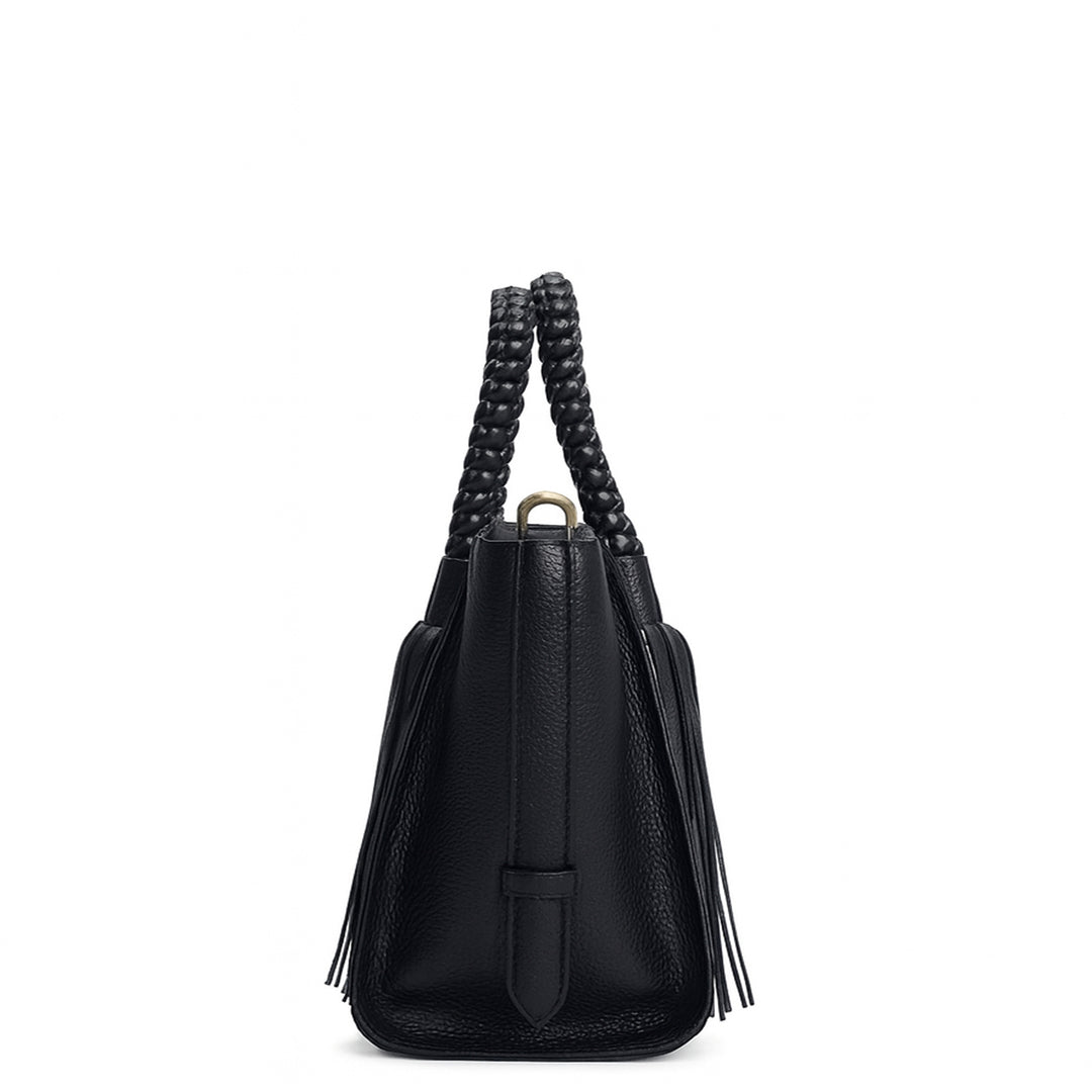 Small Wax Leather Satchel - Black