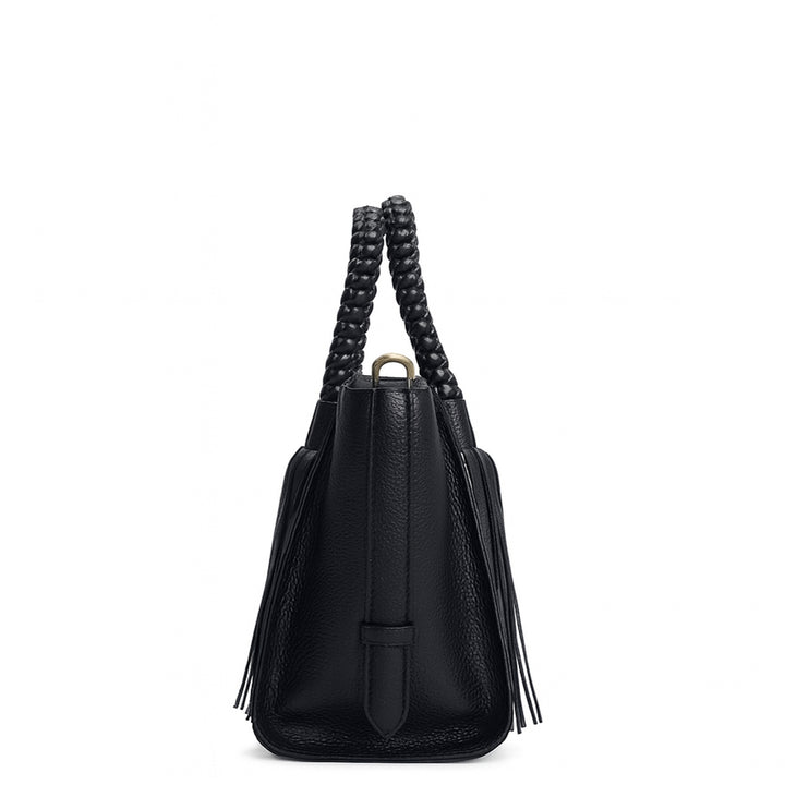 Small Wax Leather Satchel - Black