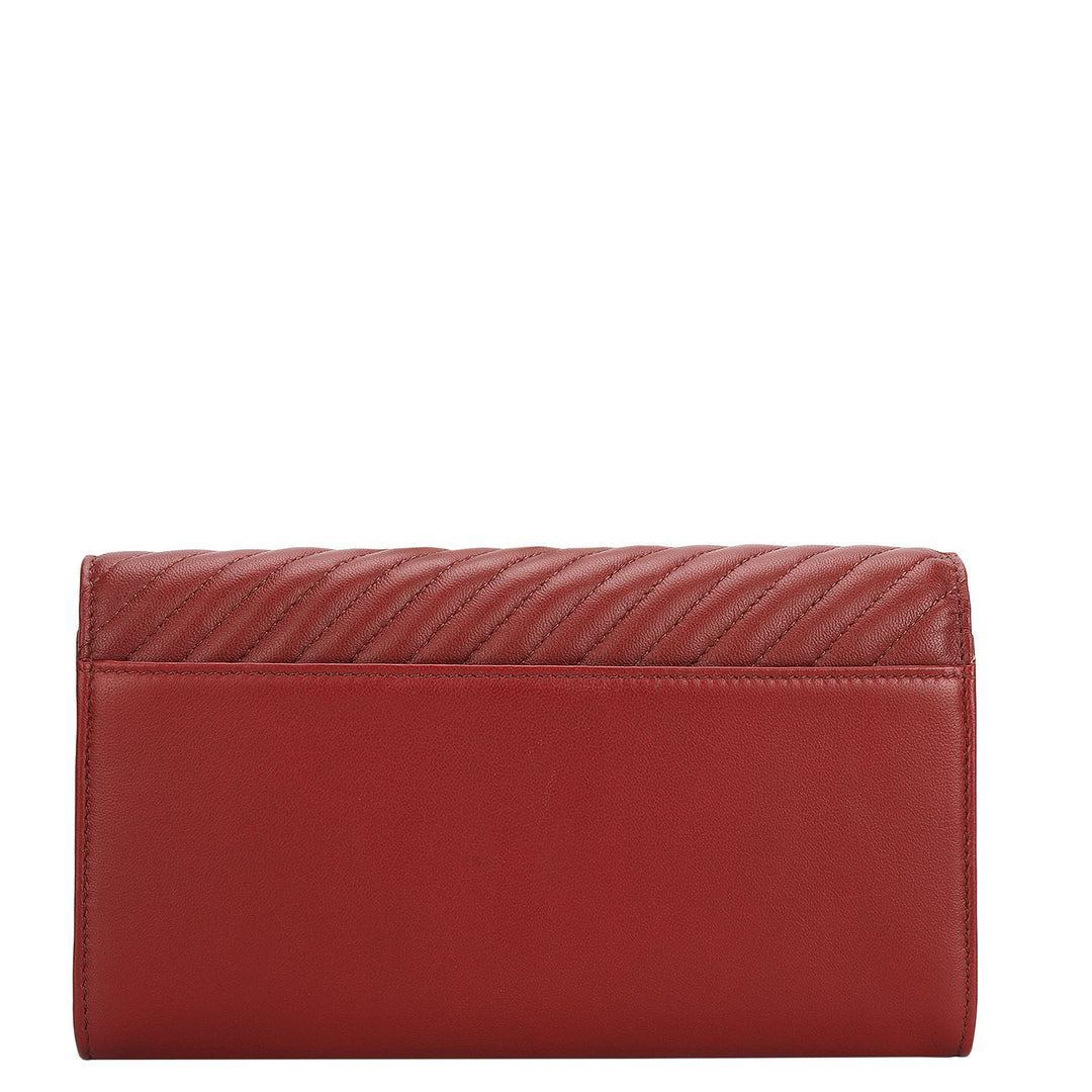 Quilting Plain Leather Ladies Sling Wallet - Cherry