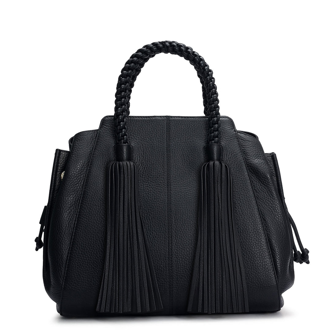Medium Wax Leather Satchel - Black