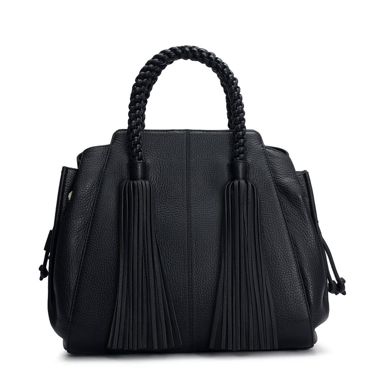 Medium Wax Leather Satchel - Black