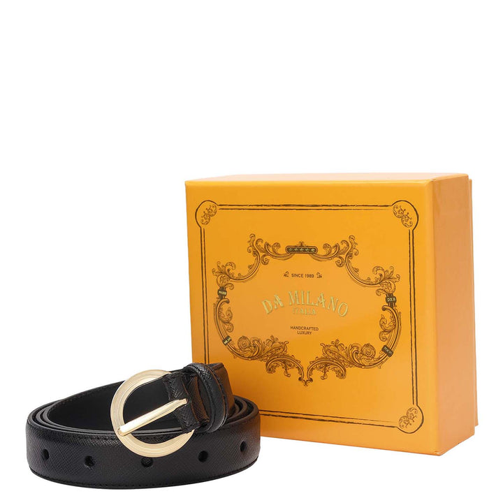 Formal Saffiano Leather Ladies Belt - Black