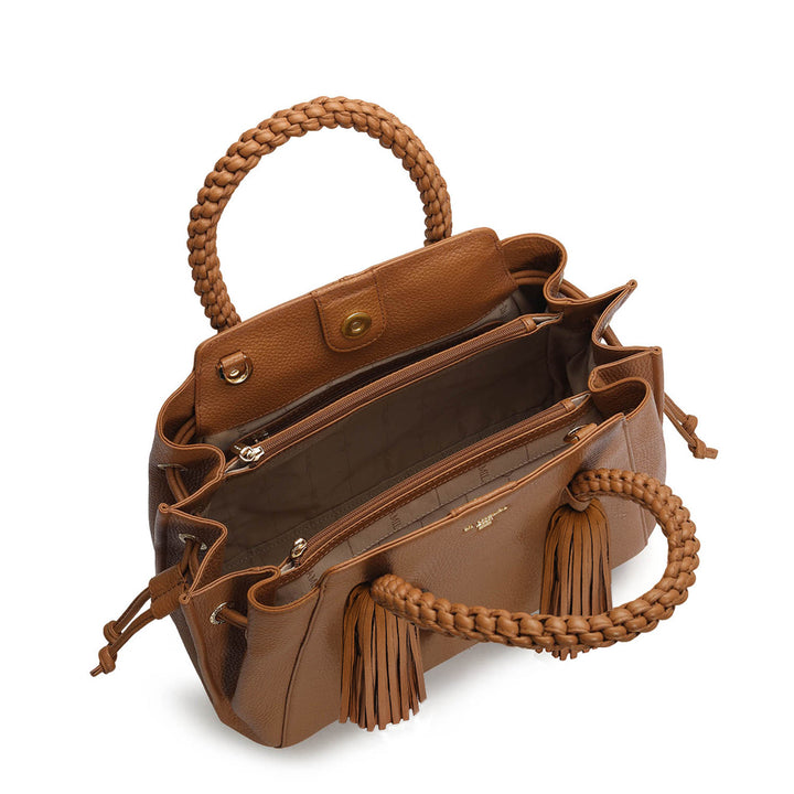 Medium Wax Leather Satchel - Caramel