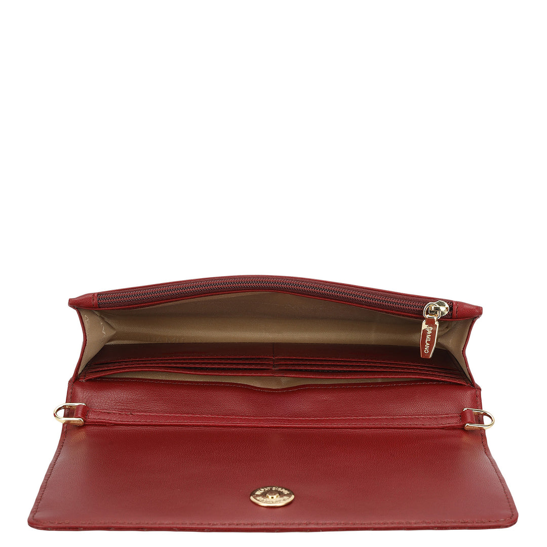 Quilting Plain Leather Ladies Sling Wallet - Cherry