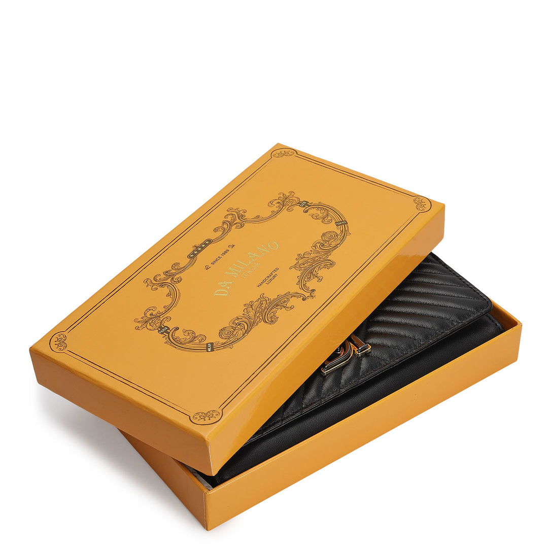 Quilting Plain Leather Ladies Sling Wallet - Black