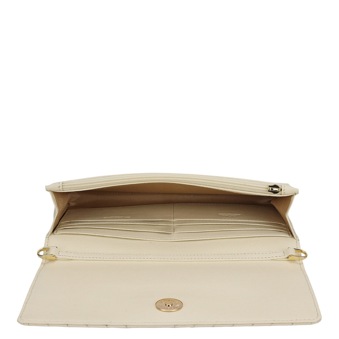 Quilting Plain Leather Ladies Sling Wallet - Marshmallow