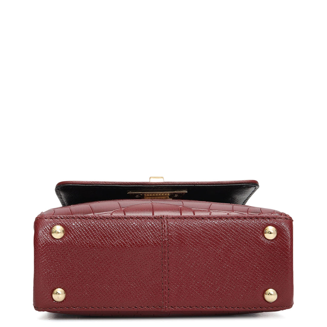 Micro Croco Leather Sling - Cherry