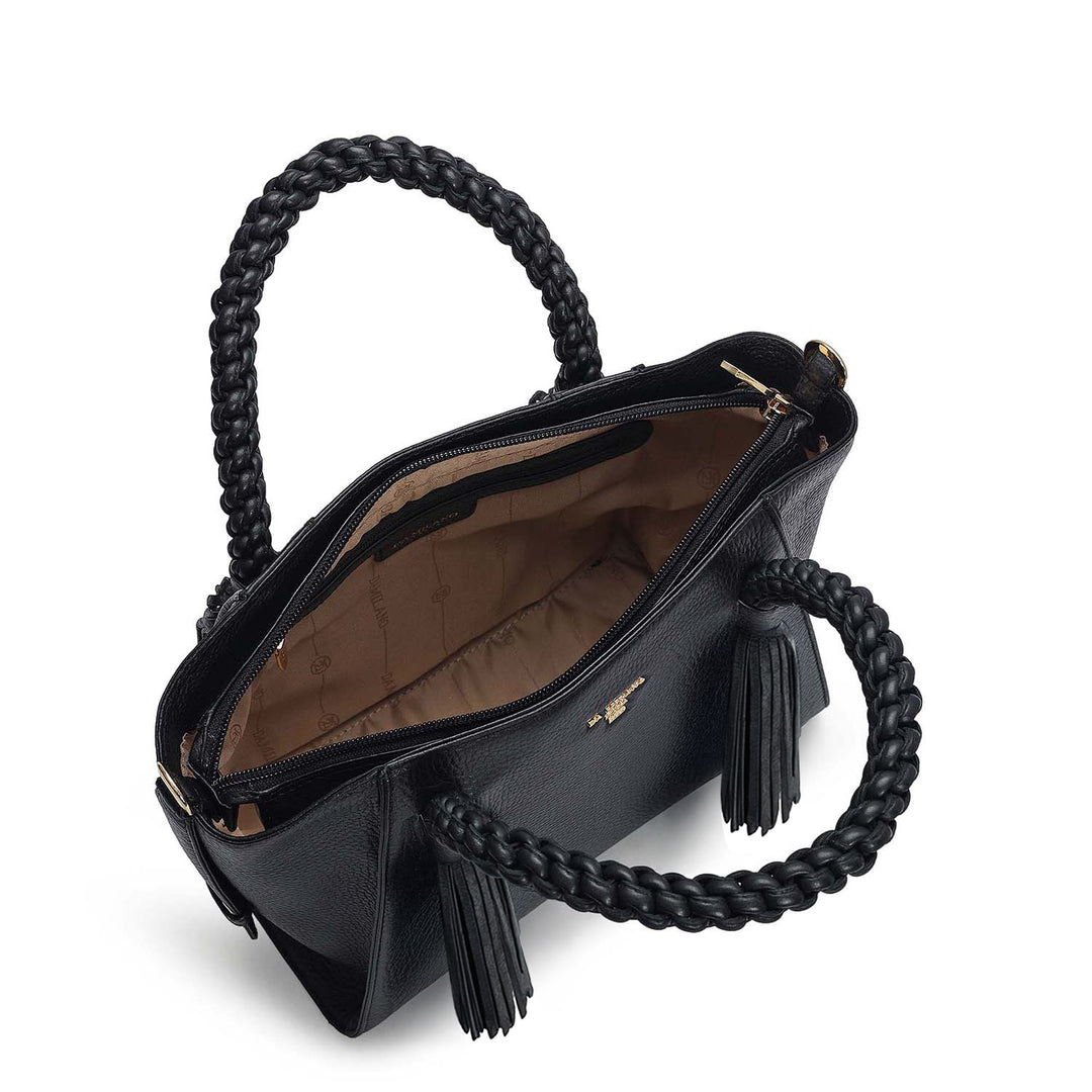 Small Wax Leather Satchel - Black