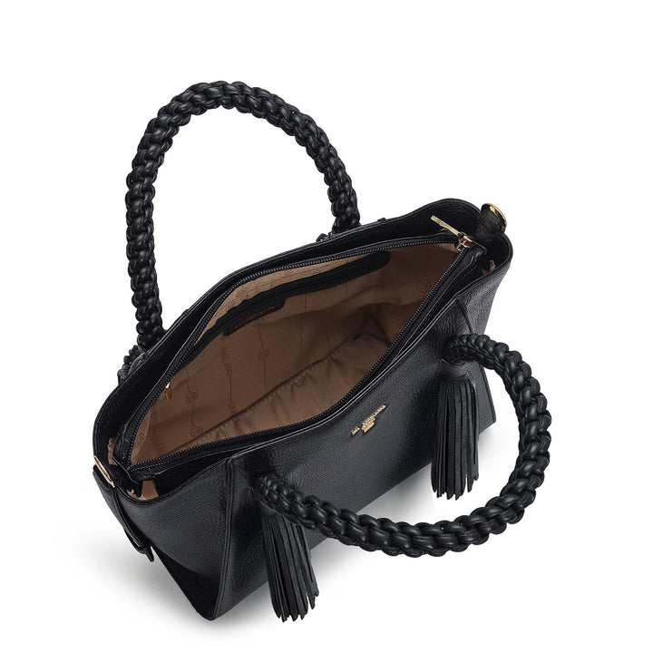 Small Wax Leather Satchel - Black