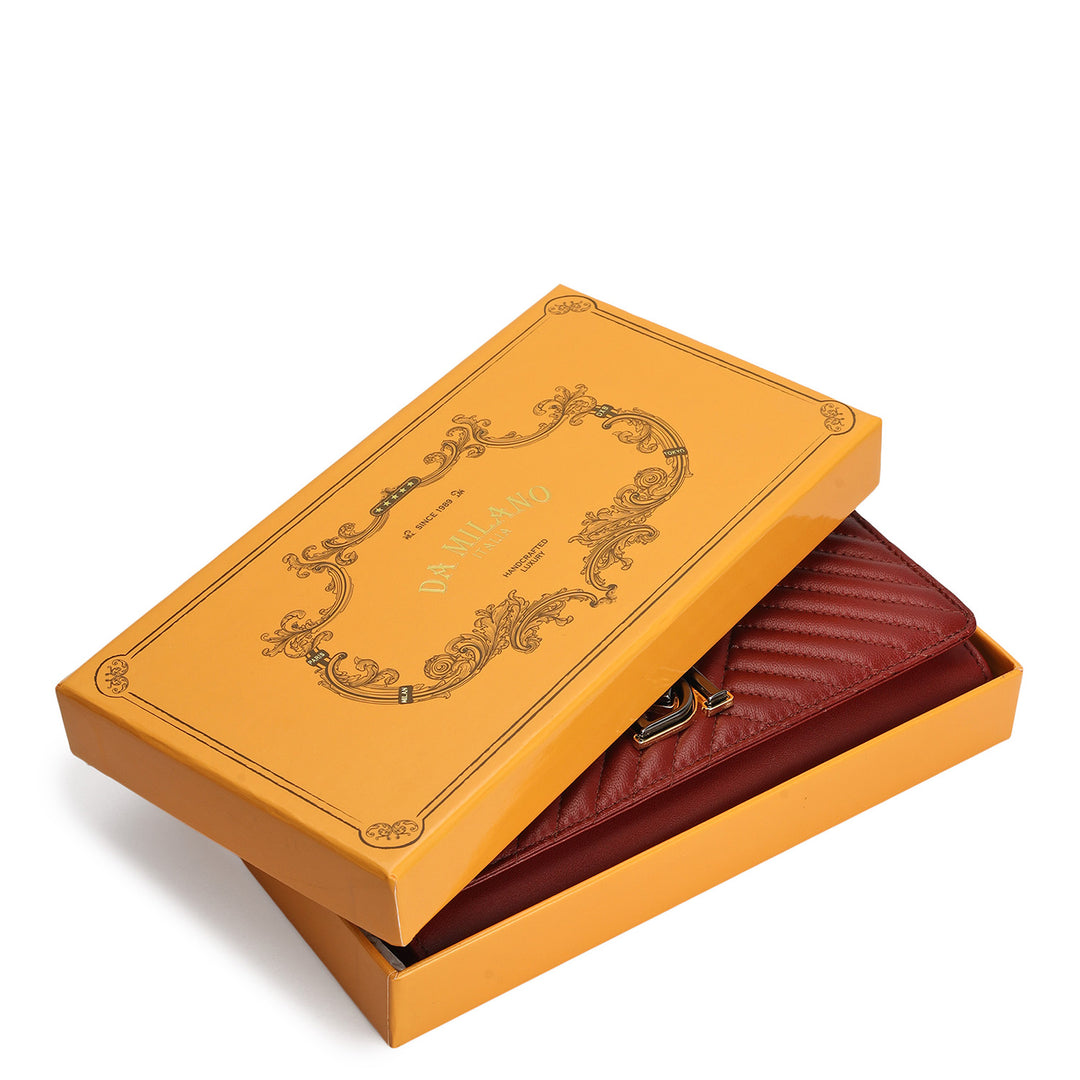 Quilting Plain Leather Ladies Sling Wallet - Cherry