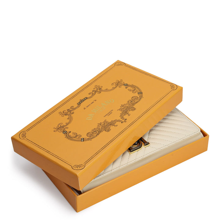 Quilting Plain Leather Ladies Sling Wallet - Marshmallow