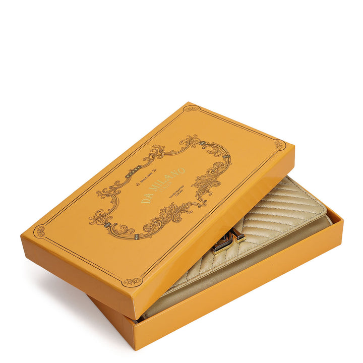 Quilting Plain Leather Ladies Sling Wallet - Champagne