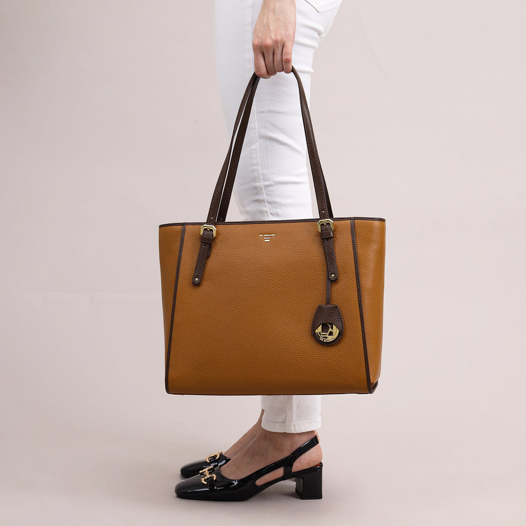 Medium Wax Leather Tote - Caramel
