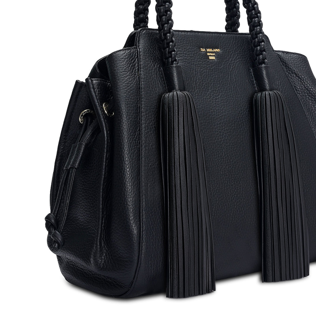 Medium Wax Leather Satchel - Black