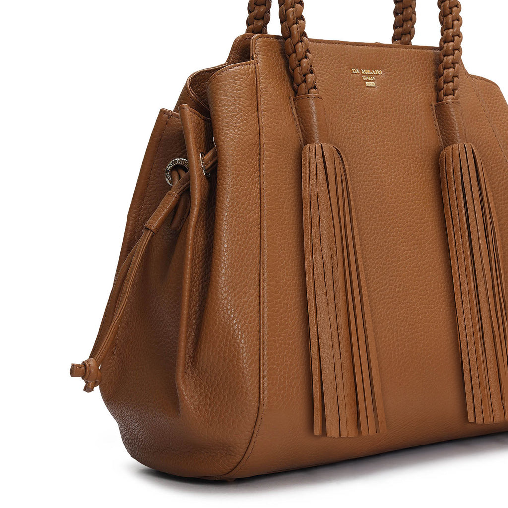 Medium Wax Leather Satchel - Caramel