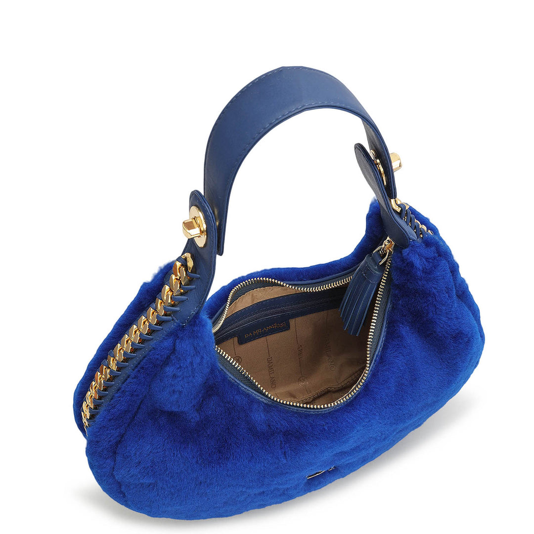 Medium Fur Leather Hobo - Ink Blue
