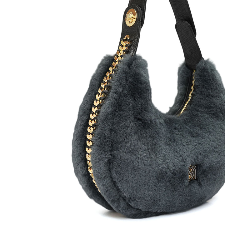 Medium Fur Leather Hobo - Green