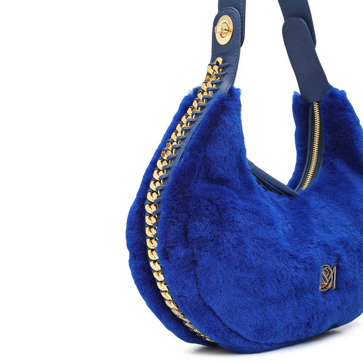 Medium Fur Leather Hobo - Ink Blue