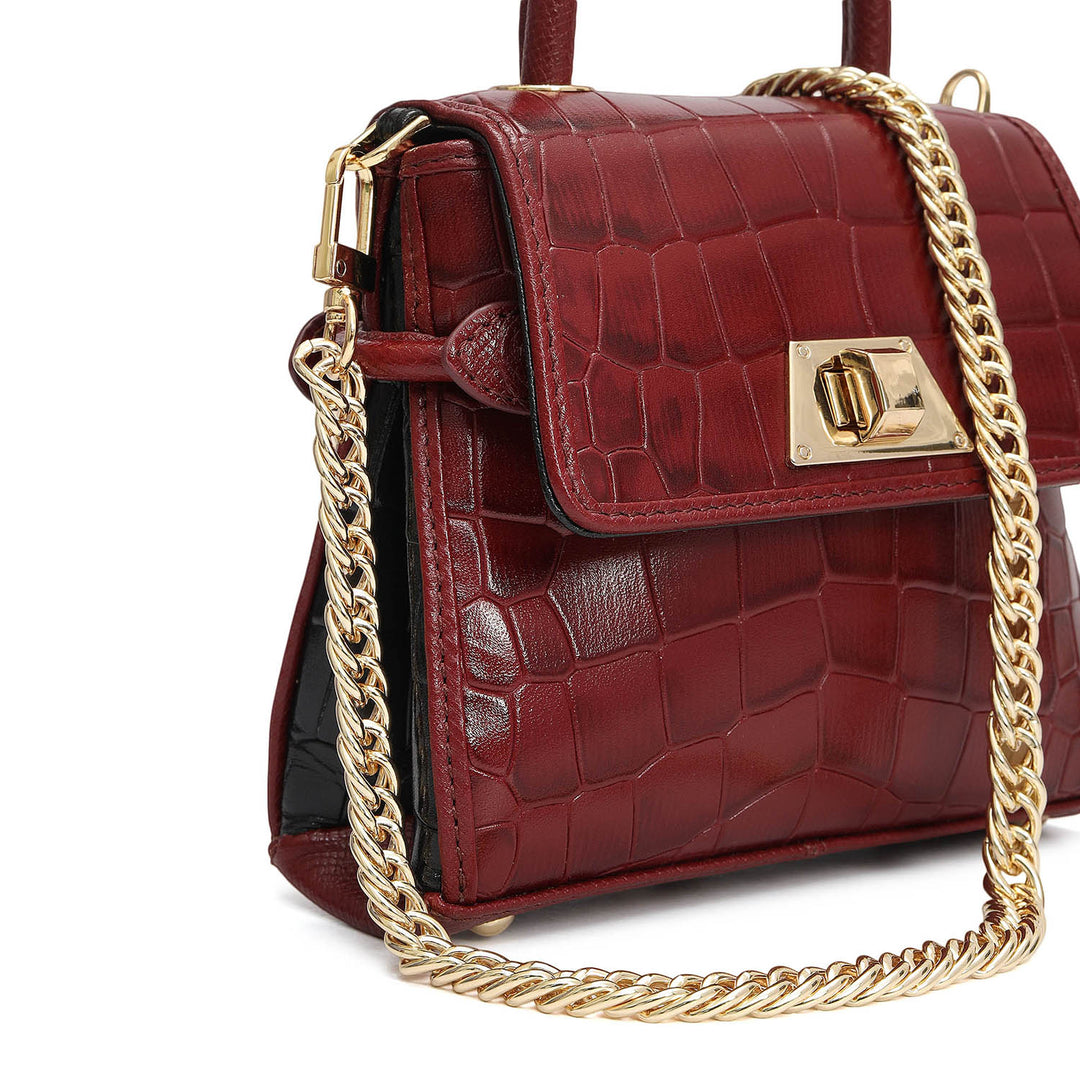 Micro Croco Leather Sling - Cherry