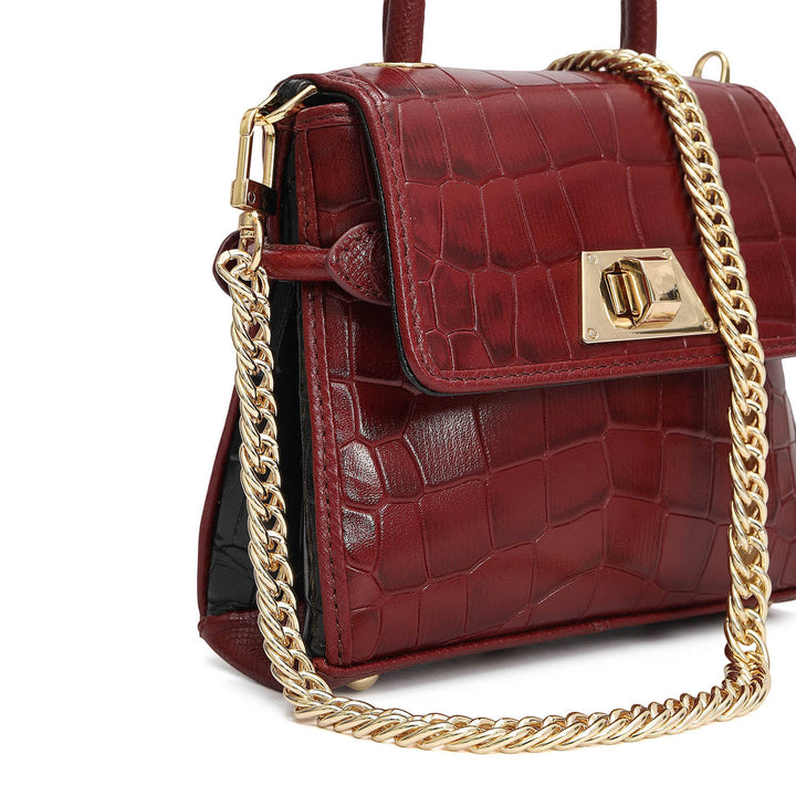 Micro Croco Leather Sling - Cherry