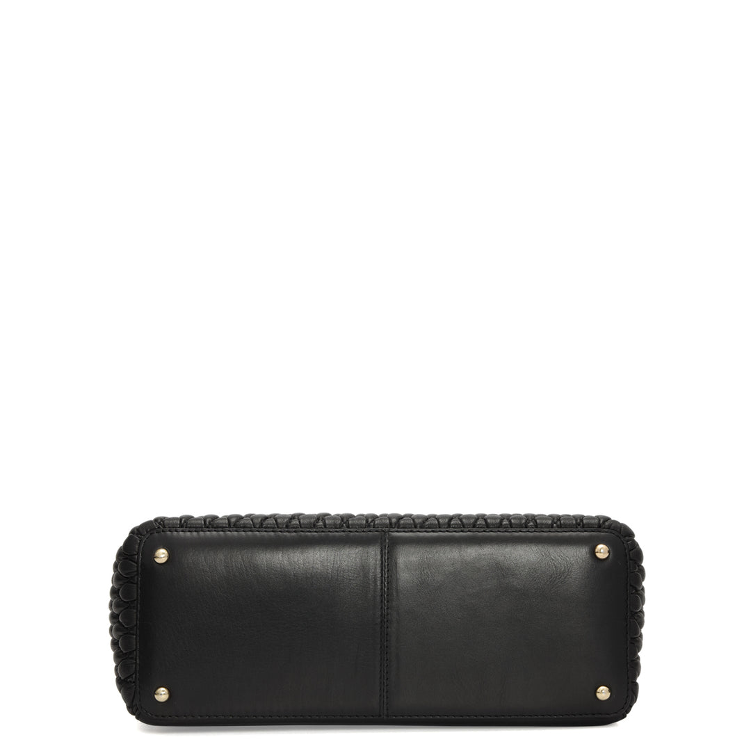 Medium Quilting Plain Leather Satchel - Black