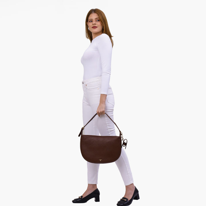 Medium Wax Leather Hobo Bag - Espresso
