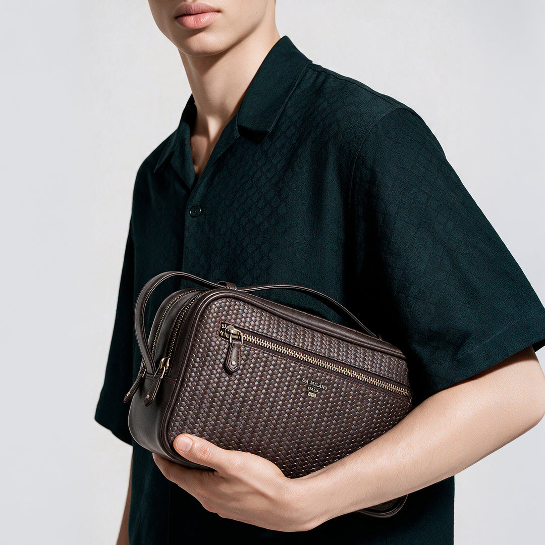 Mat-Emboss Men's Vanity Pouch - Brown
