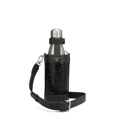 Croco Franzy Leather Bottle Case - Black