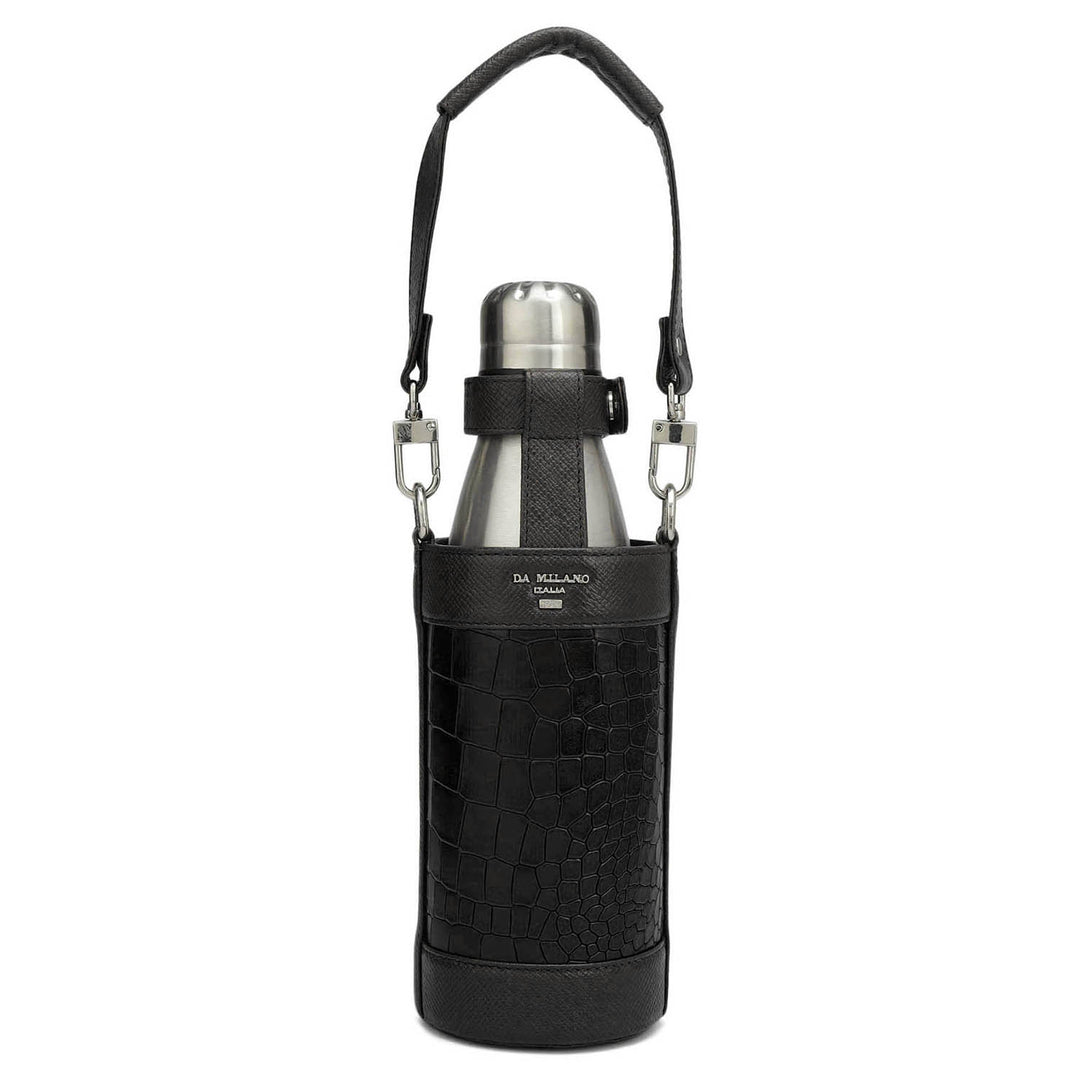 Croco Franzy Leather Bottle Case - Black