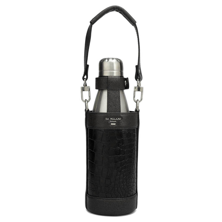 Croco Franzy Leather Bottle Case - Black