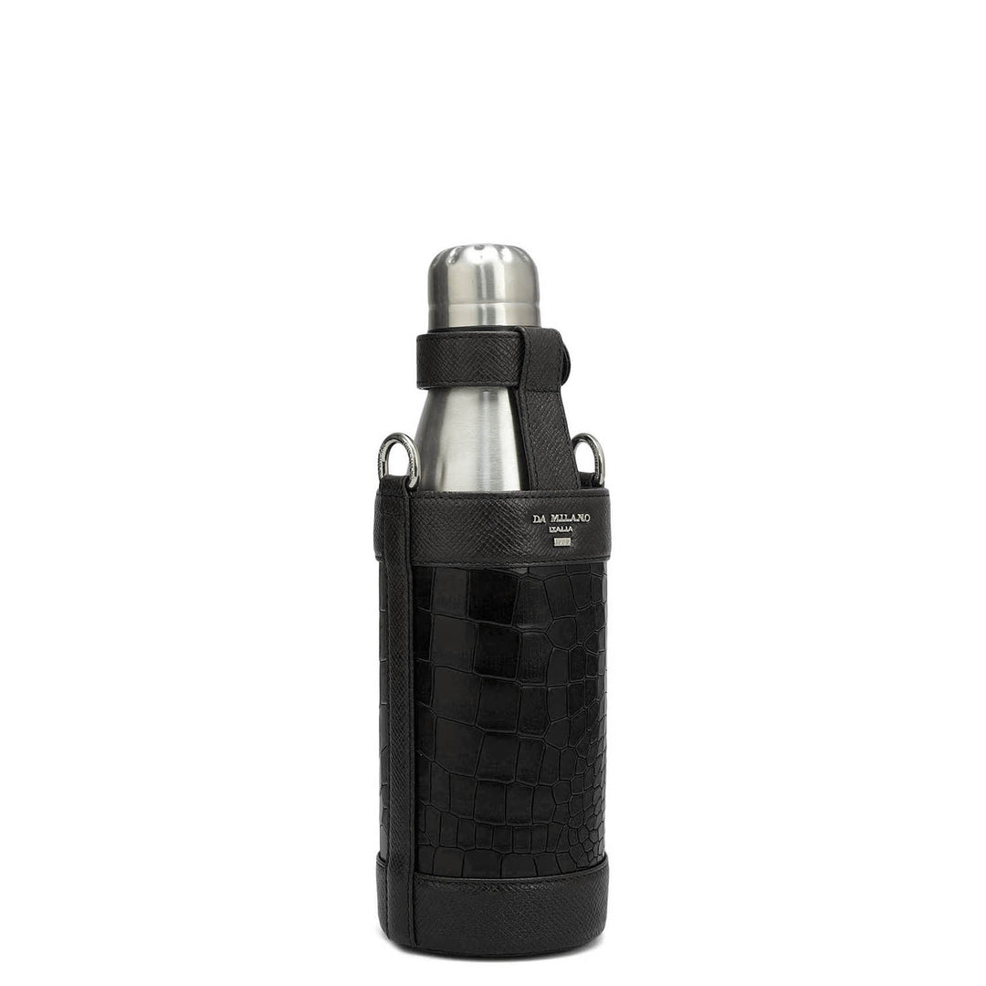 Croco Franzy Leather Bottle Case - Black