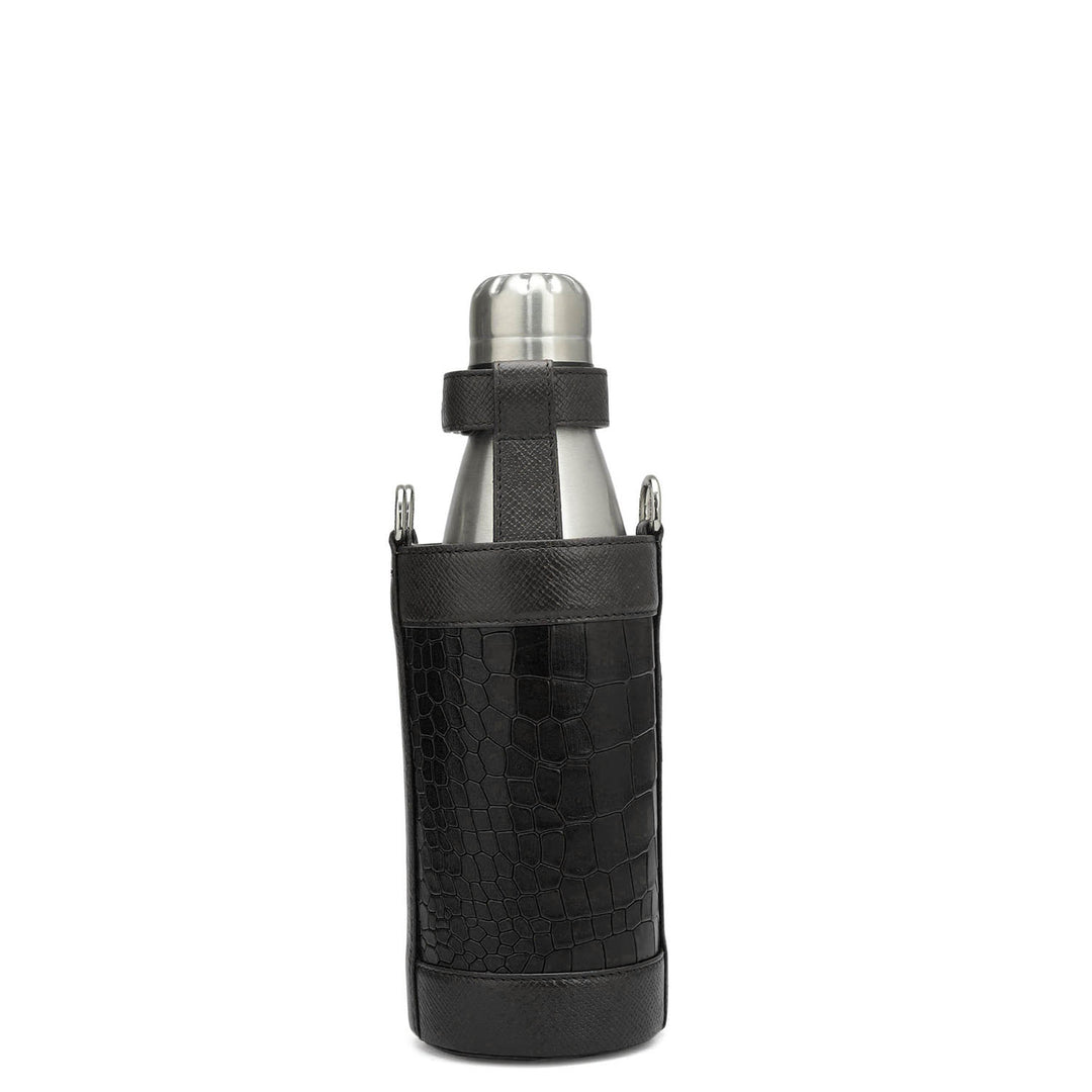 Croco Franzy Leather Bottle Case - Black