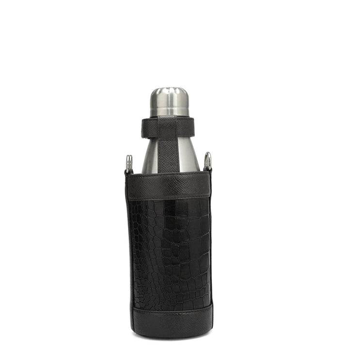 Croco Franzy Leather Bottle Case - Black