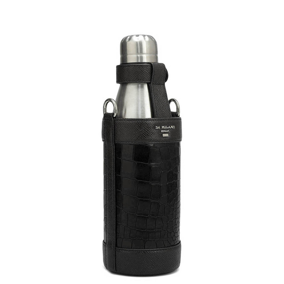 Croco Franzy Leather Bottle Case - Black