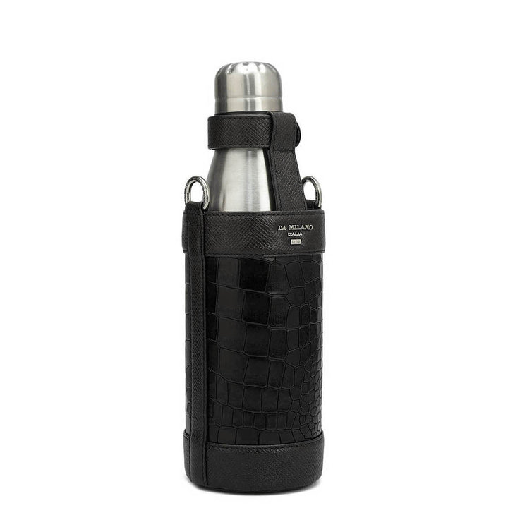 Croco Franzy Leather Bottle Case - Black