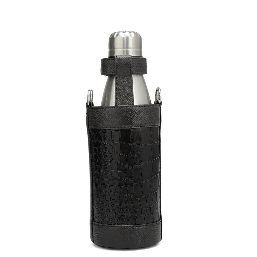 Croco Franzy Leather Bottle Case - Black