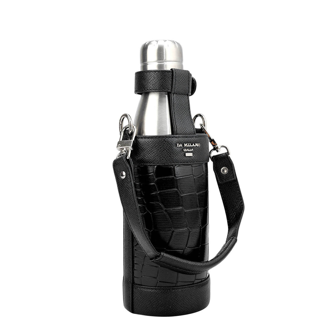 Croco Franzy Leather Bottle Case - Black