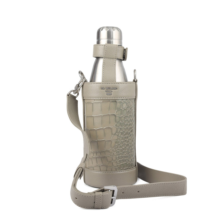 Croco Franzy Leather Bottle  Case - Stone Grey