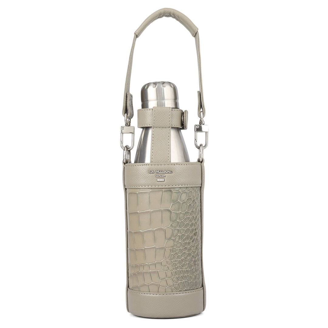 Croco Franzy Leather Bottle  Case - Stone Grey