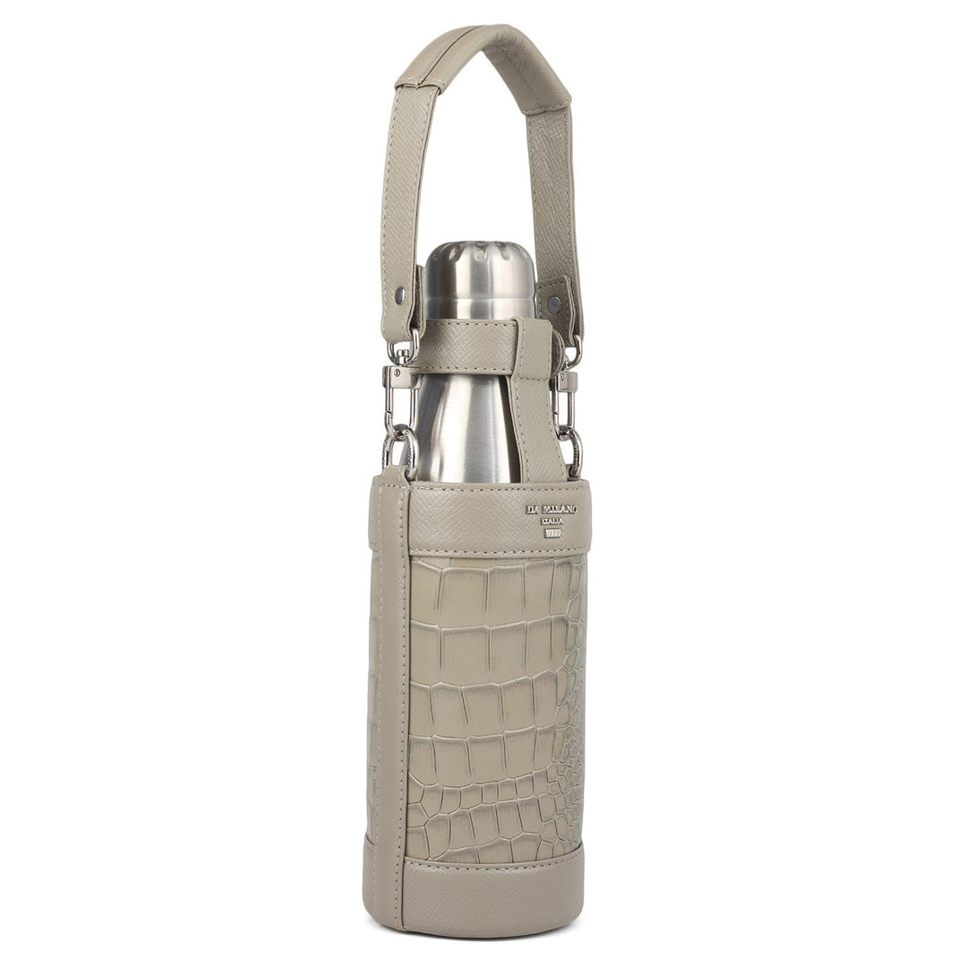 Croco Franzy Leather Bottle  Case - Stone Grey
