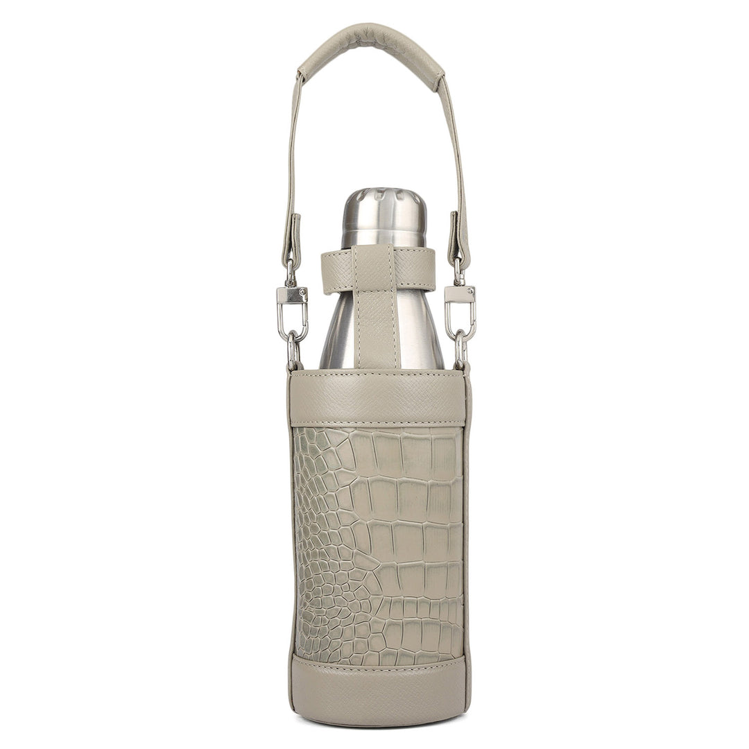 Croco Franzy Leather Bottle  Case - Stone Grey