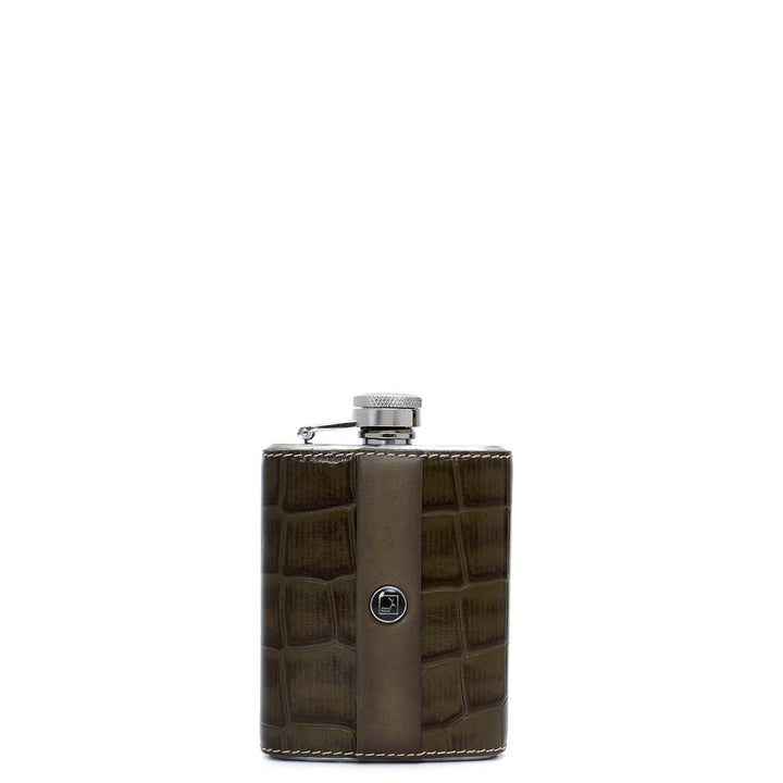 Croco Plain Leather Bottle Case - Military Green