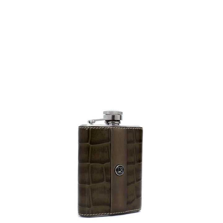 Croco Plain Leather Bottle Case - Military Green