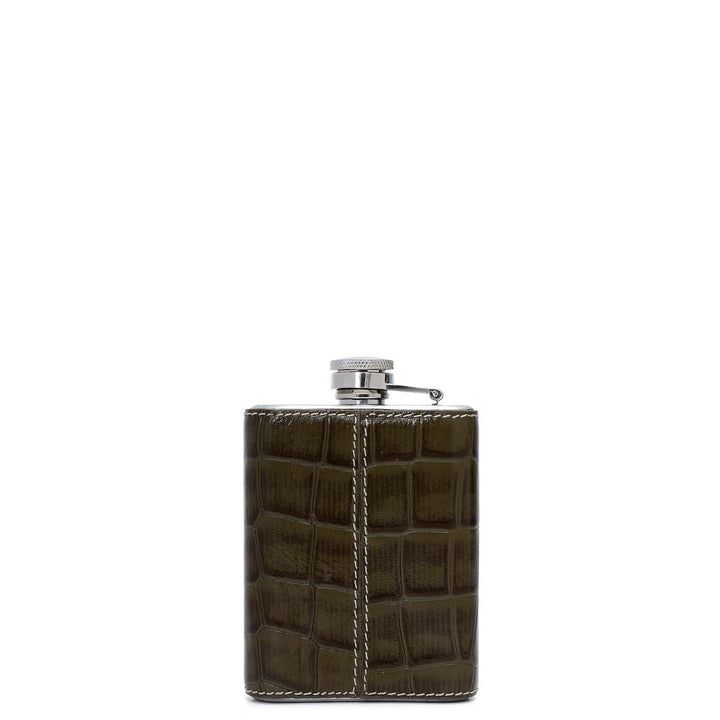 Croco Plain Leather Bottle Case - Military Green