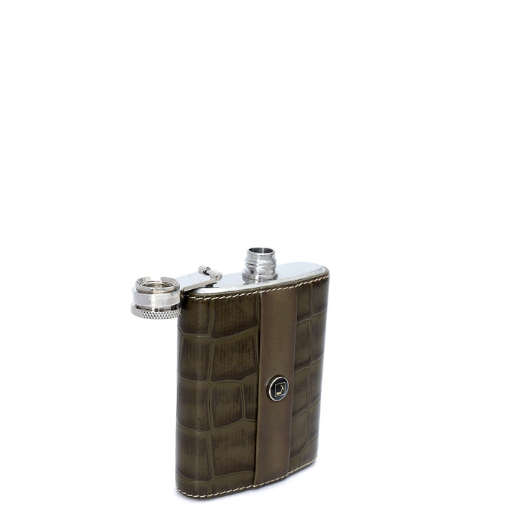 Croco Plain Leather Bottle Case - Military Green