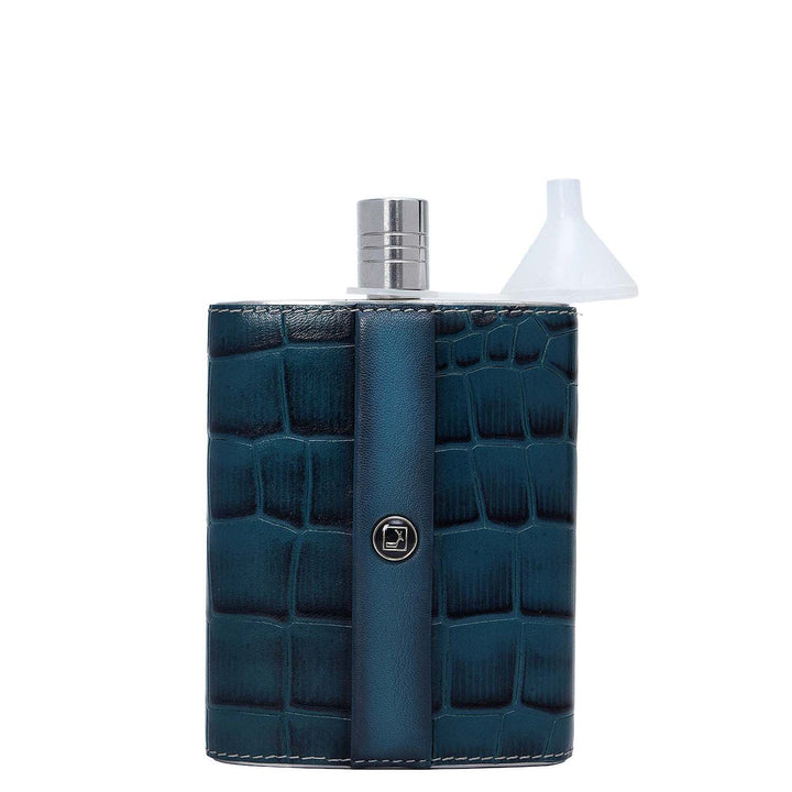 Croco Plain Leather Bottle Case - Ocean