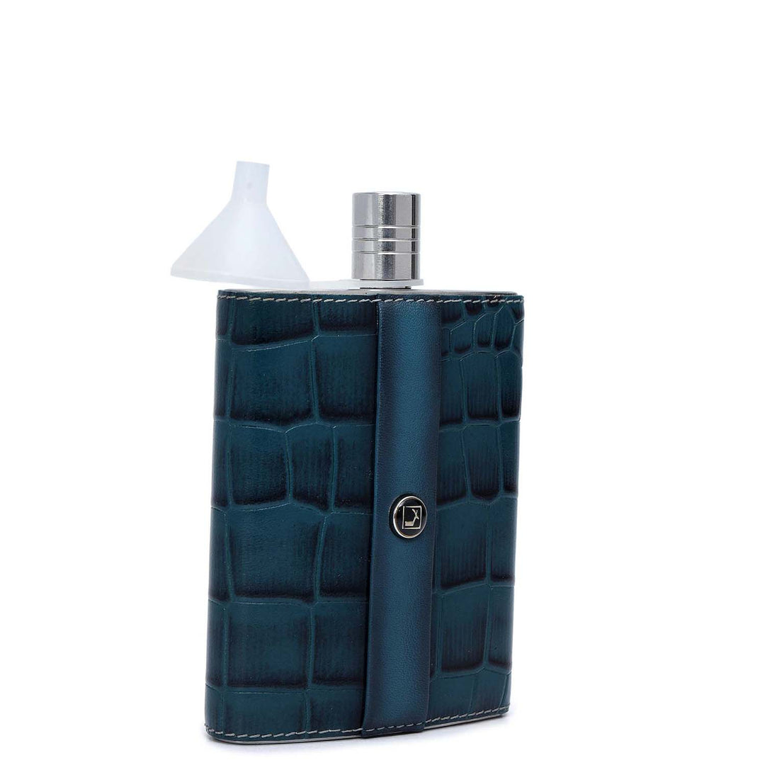 Croco Plain Leather Bottle Case - Ocean