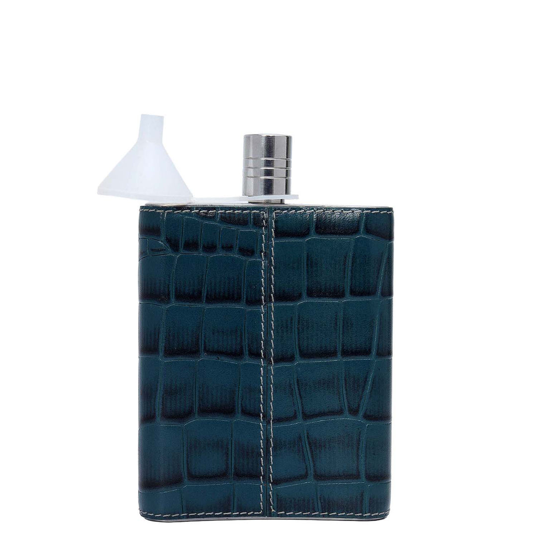 Croco Plain Leather Bottle Case - Ocean
