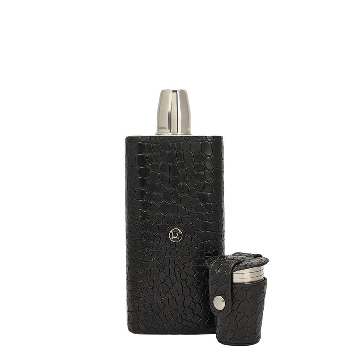 Croco Leather Bottle Case - Black
